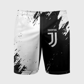 Мужские шорты спортивные с принтом Juventus краски чёрнобелые ,  |  | Тематика изображения на принте: 
