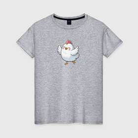 Женская футболка хлопок с принтом Веселая мультяшная курица в Екатеринбурге, 100% хлопок | прямой крой, круглый вырез горловины, длина до линии бедер, слегка спущенное плечо | 