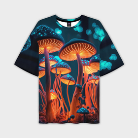 Мужская футболка oversize 3D с принтом Glowing mushrooms ,  |  | Тематика изображения на принте: 