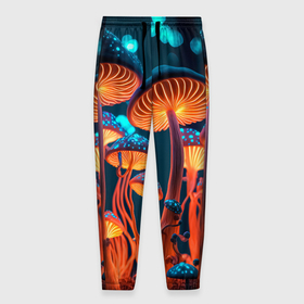 Мужские брюки 3D с принтом Glowing mushrooms , 100% полиэстер | манжеты по низу, эластичный пояс регулируется шнурком, по бокам два кармана без застежек, внутренняя часть кармана из мелкой сетки | Тематика изображения на принте: 