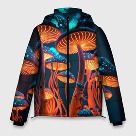 Мужская зимняя куртка 3D с принтом Glowing mushrooms в Новосибирске, верх — 100% полиэстер; подкладка — 100% полиэстер; утеплитель — 100% полиэстер | длина ниже бедра, свободный силуэт Оверсайз. Есть воротник-стойка, отстегивающийся капюшон и ветрозащитная планка. 

Боковые карманы с листочкой на кнопках и внутренний карман на молнии. | 