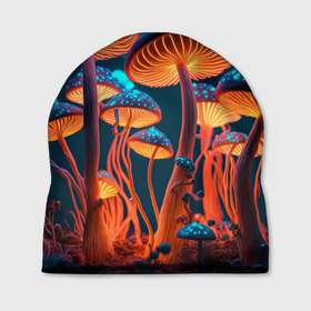 Шапка 3D с принтом Glowing mushrooms в Курске, 100% полиэстер | универсальный размер, печать по всей поверхности изделия | Тематика изображения на принте: 