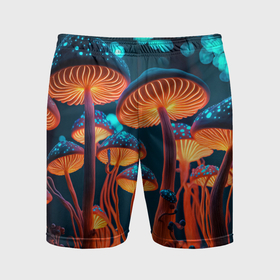 Мужские шорты спортивные с принтом Glowing mushrooms ,  |  | Тематика изображения на принте: 