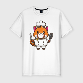 Мужская футболка хлопок Slim с принтом Красная панда повар в Петрозаводске, 92% хлопок, 8% лайкра | приталенный силуэт, круглый вырез ворота, длина до линии бедра, короткий рукав | 