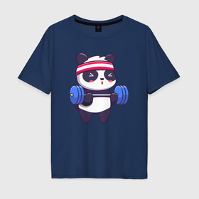 Мужская футболка хлопок Oversize с принтом Панда в качалке в Петрозаводске, 100% хлопок | свободный крой, круглый ворот, “спинка” длиннее передней части | 
