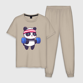 Мужская пижама хлопок с принтом Панда в качалке в Кировске, 100% хлопок | брюки и футболка прямого кроя, без карманов, на брюках мягкая резинка на поясе и по низу штанин
 | 
