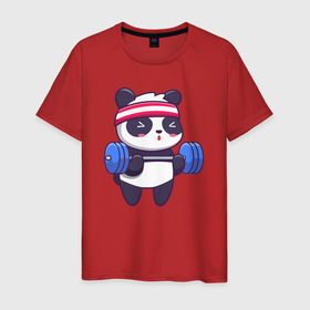 Мужская футболка хлопок с принтом Панда в качалке в Кировске, 100% хлопок | прямой крой, круглый вырез горловины, длина до линии бедер, слегка спущенное плечо. | 