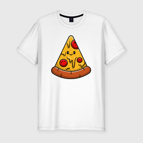 Мужская футболка хлопок Slim с принтом Smiling pizza в Кировске, 92% хлопок, 8% лайкра | приталенный силуэт, круглый вырез ворота, длина до линии бедра, короткий рукав | Тематика изображения на принте: 