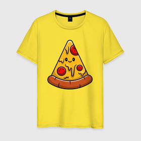 Мужская футболка хлопок с принтом Smiling pizza в Кировске, 100% хлопок | прямой крой, круглый вырез горловины, длина до линии бедер, слегка спущенное плечо. | Тематика изображения на принте: 
