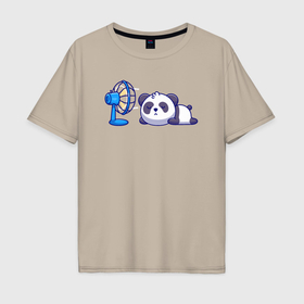 Мужская футболка хлопок Oversize с принтом Панда и вентилятор в Белгороде, 100% хлопок | свободный крой, круглый ворот, “спинка” длиннее передней части | 