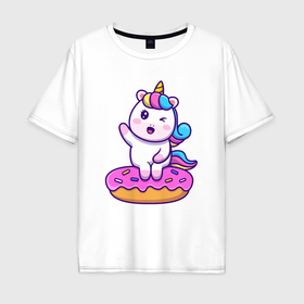 Мужская футболка хлопок Oversize с принтом Donut unicorn , 100% хлопок | свободный крой, круглый ворот, “спинка” длиннее передней части | 