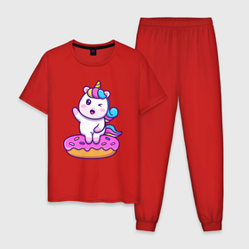 Мужская пижама хлопок с принтом Donut unicorn в Курске, 100% хлопок | брюки и футболка прямого кроя, без карманов, на брюках мягкая резинка на поясе и по низу штанин
 | Тематика изображения на принте: 