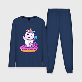 Мужская пижама с лонгсливом хлопок с принтом Donut unicorn в Курске,  |  | Тематика изображения на принте: 