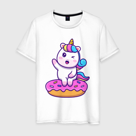 Мужская футболка хлопок с принтом Donut unicorn в Курске, 100% хлопок | прямой крой, круглый вырез горловины, длина до линии бедер, слегка спущенное плечо. | Тематика изображения на принте: 