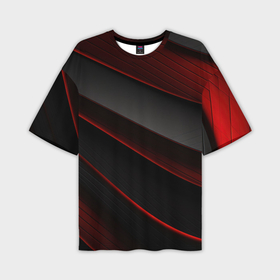 Мужская футболка oversize 3D с принтом Красная абстракция с черными линиями в Тюмени,  |  | Тематика изображения на принте: 