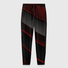 Мужские брюки 3D с принтом Красная абстракция с черными линиями в Санкт-Петербурге, 100% полиэстер | манжеты по низу, эластичный пояс регулируется шнурком, по бокам два кармана без застежек, внутренняя часть кармана из мелкой сетки | 