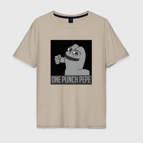 Мужская футболка хлопок Oversize с принтом One punch pepe в Белгороде, 100% хлопок | свободный крой, круглый ворот, “спинка” длиннее передней части | Тематика изображения на принте: 