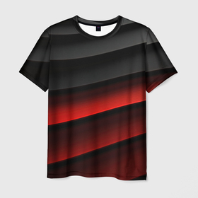 Мужская футболка 3D с принтом Черно красный объемный градиент в Тюмени, 100% полиэфир | прямой крой, круглый вырез горловины, длина до линии бедер | 