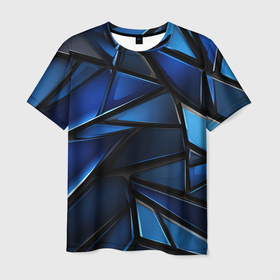 Мужская футболка 3D с принтом Синие объемные геометрические объекты в Кировске, 100% полиэфир | прямой крой, круглый вырез горловины, длина до линии бедер | 
