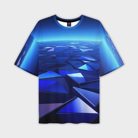 Мужская футболка oversize 3D с принтом Синие объемные блестящие плиты в Петрозаводске,  |  | 