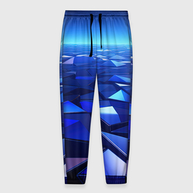 Мужские брюки 3D с принтом Синие объемные блестящие плиты в Санкт-Петербурге, 100% полиэстер | манжеты по низу, эластичный пояс регулируется шнурком, по бокам два кармана без застежек, внутренняя часть кармана из мелкой сетки | 