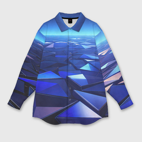 Мужская рубашка oversize 3D с принтом Синие объемные блестящие плиты в Петрозаводске,  |  | 