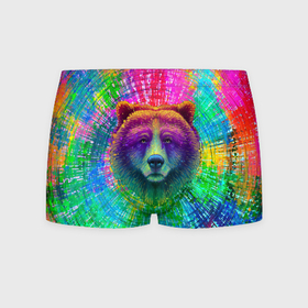 Мужские трусы 3D с принтом Цветной медведь в Екатеринбурге, 50% хлопок, 50% полиэстер | классическая посадка, на поясе мягкая тканевая резинка | Тематика изображения на принте: 