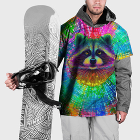 Накидка на куртку 3D с принтом Цветной  енот в Курске, 100% полиэстер |  | Тематика изображения на принте: 