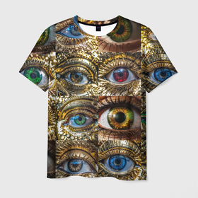 Мужская футболка 3D с принтом Металлические глаза в стиле стимпанк в Курске, 100% полиэфир | прямой крой, круглый вырез горловины, длина до линии бедер | 