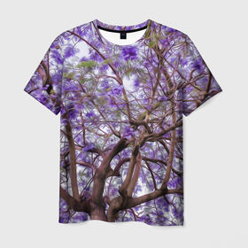 Мужская футболка 3D с принтом Фиолетовое дерево мягкой кистью , 100% полиэфир | прямой крой, круглый вырез горловины, длина до линии бедер | 
