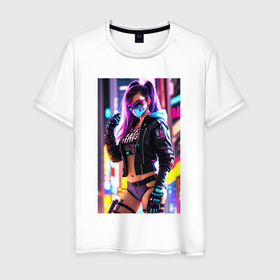 Мужская футболка хлопок с принтом Sexy girl   cyberpunk , 100% хлопок | прямой крой, круглый вырез горловины, длина до линии бедер, слегка спущенное плечо. | 