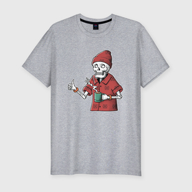 Мужская футболка хлопок Slim с принтом Скелет с чашечкой кофе в Курске, 92% хлопок, 8% лайкра | приталенный силуэт, круглый вырез ворота, длина до линии бедра, короткий рукав | Тематика изображения на принте: 