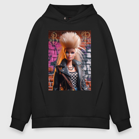 Мужское худи Oversize хлопок с принтом Barbie punk   ai art в городе Новоалтайск, френч-терри — 70% хлопок, 30% полиэстер. Мягкий теплый начес внутри —100% хлопок | боковые карманы, эластичные манжеты и нижняя кромка, капюшон на магнитной кнопке | 