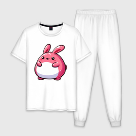 Мужская пижама хлопок с принтом Толстый розовый кролик в Белгороде, 100% хлопок | брюки и футболка прямого кроя, без карманов, на брюках мягкая резинка на поясе и по низу штанин
 | 