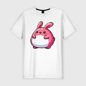 Мужская футболка хлопок Slim с принтом Толстый розовый кролик в Белгороде, 92% хлопок, 8% лайкра | приталенный силуэт, круглый вырез ворота, длина до линии бедра, короткий рукав | 
