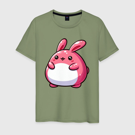 Мужская футболка хлопок с принтом Толстый розовый кролик , 100% хлопок | прямой крой, круглый вырез горловины, длина до линии бедер, слегка спущенное плечо. | 