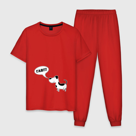 Мужская пижама хлопок с принтом Игривый пес , 100% хлопок | брюки и футболка прямого кроя, без карманов, на брюках мягкая резинка на поясе и по низу штанин
 | 