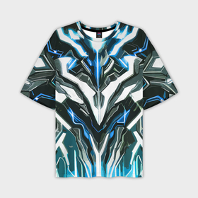 Мужская футболка oversize 3D с принтом Неоновая кибер броня синяя в Белгороде,  |  | Тематика изображения на принте: 