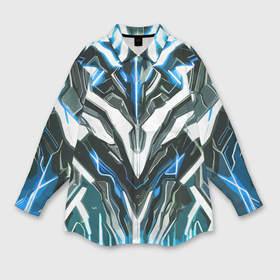 Мужская рубашка oversize 3D с принтом Неоновая кибер броня синяя в Белгороде,  |  | Тематика изображения на принте: 