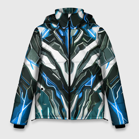 Мужская зимняя куртка 3D с принтом Неоновая кибер броня синяя в Белгороде, верх — 100% полиэстер; подкладка — 100% полиэстер; утеплитель — 100% полиэстер | длина ниже бедра, свободный силуэт Оверсайз. Есть воротник-стойка, отстегивающийся капюшон и ветрозащитная планка. 

Боковые карманы с листочкой на кнопках и внутренний карман на молнии. | Тематика изображения на принте: 