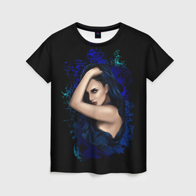 Женская футболка 3D с принтом Дерзкая девушка брюнетка в Петрозаводске, 100% полиэфир ( синтетическое хлопкоподобное полотно) | прямой крой, круглый вырез горловины, длина до линии бедер | 