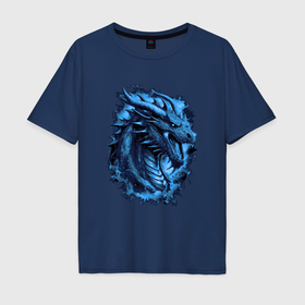 Мужская футболка хлопок Oversize с принтом Dragon blue в Белгороде, 100% хлопок | свободный крой, круглый ворот, “спинка” длиннее передней части | 