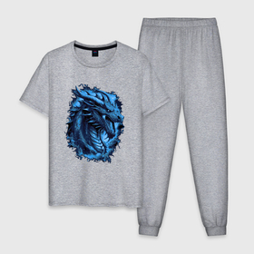 Мужская пижама хлопок с принтом Dragon blue в Белгороде, 100% хлопок | брюки и футболка прямого кроя, без карманов, на брюках мягкая резинка на поясе и по низу штанин
 | Тематика изображения на принте: 