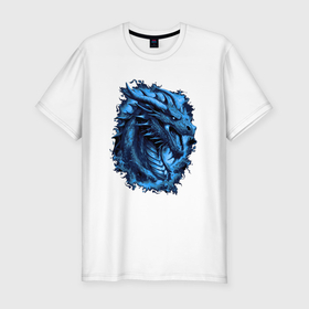 Мужская футболка хлопок Slim с принтом Dragon blue в Кировске, 92% хлопок, 8% лайкра | приталенный силуэт, круглый вырез ворота, длина до линии бедра, короткий рукав | Тематика изображения на принте: 