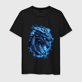 Мужская футболка хлопок с принтом Dragon blue в Кировске, 100% хлопок | прямой крой, круглый вырез горловины, длина до линии бедер, слегка спущенное плечо. | Тематика изображения на принте: 
