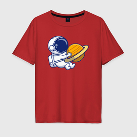 Мужская футболка хлопок Oversize с принтом Обнимаю сатурн в Екатеринбурге, 100% хлопок | свободный крой, круглый ворот, “спинка” длиннее передней части | Тематика изображения на принте: 