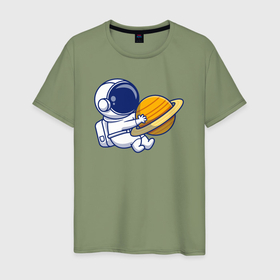 Мужская футболка хлопок с принтом Обнимаю сатурн в Петрозаводске, 100% хлопок | прямой крой, круглый вырез горловины, длина до линии бедер, слегка спущенное плечо. | 