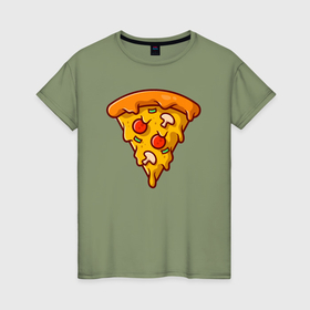 Женская футболка хлопок с принтом Cheese pizza в Екатеринбурге, 100% хлопок | прямой крой, круглый вырез горловины, длина до линии бедер, слегка спущенное плечо | 