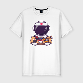 Мужская футболка хлопок Slim с принтом Space sushi в Курске, 92% хлопок, 8% лайкра | приталенный силуэт, круглый вырез ворота, длина до линии бедра, короткий рукав | Тематика изображения на принте: 
