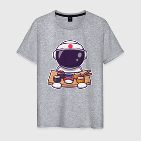 Мужская футболка хлопок с принтом Space sushi в Курске, 100% хлопок | прямой крой, круглый вырез горловины, длина до линии бедер, слегка спущенное плечо. | Тематика изображения на принте: 